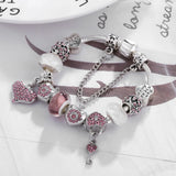 European Crystal Charm Bracelet for Kids Women Silver Plated Snake Chain
