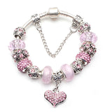 European Crystal Charm Bracelet for Kids Women Silver Plated Snake Chain