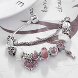 European Crystal Charm Bracelet for Kids Women Silver Plated Snake Chain