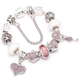 European Crystal Charm Bracelet for Kids Women Silver Plated Snake Chain