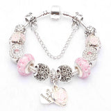 European Crystal Charm Bracelet for Kids Women Silver Plated Snake Chain