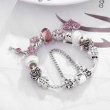 European Crystal Charm Bracelet for Kids Women Silver Plated Snake Chain