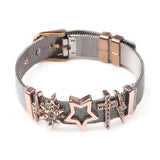 Stainless Steel Mesh Bracelet with Crystal Heart & Lock Charms