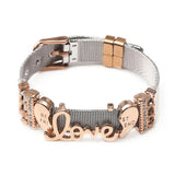 Stainless Steel Mesh Bracelet with Crystal Heart & Lock Charms