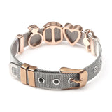 Stainless Steel Mesh Bracelet with Crystal Heart & Lock Charms