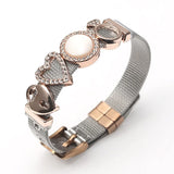 Stainless Steel Mesh Bracelet with Crystal Heart & Lock Charms