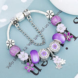 Silver Plated Charm Bracelet DIY Crystal Purple Flower Beads