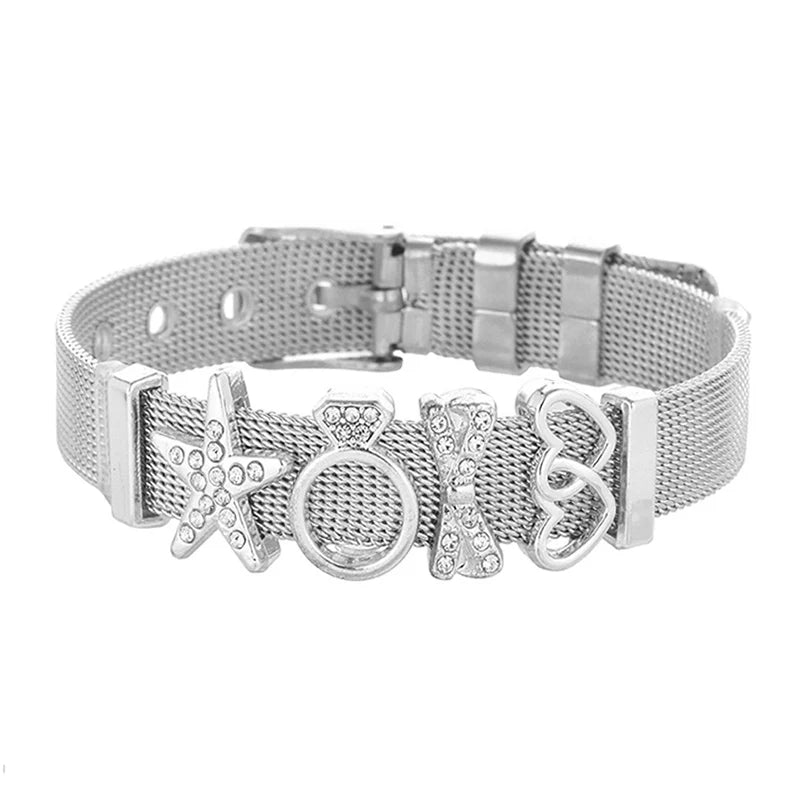 Mesh Bracelet Crystal Star Crown Charm Bracelet for Woman Jewelry Gift