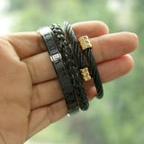 Borasi 3pcs/set Stainless Steel Braiding Bangles Cuff Bracelets For Men