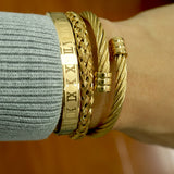 Borasi 3pcs/set Stainless Steel Braiding Bangles Cuff Bracelets For Men