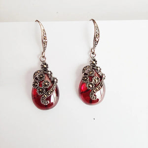 925 Sterling Silver Gem Garnet Vintage Earrings for Women