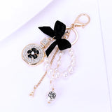 Bow-Knot Pearl Perfume Crystal Bottle Keychain Car Key Ring Bag Charm