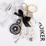 Bow-Knot Pearl Perfume Crystal Bottle Keychain Car Key Ring Bag Charm