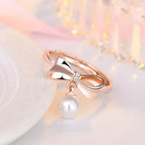 Adjustable Light Silver 925 Sterling Bow Knot Pearl Ring for Women