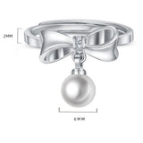 Adjustable Light Silver 925 Sterling Bow Knot Pearl Ring for Women