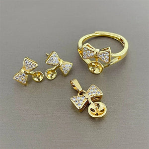 Bow Knot Pendant Earrings Ring Set for Pearls Agate