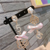 Bow No.5 Camellia Pearl Asymmetric Earrings Crystal Earrings
