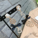 Bow No.5 Camellia Pearl Asymmetric Earrings Crystal Earrings