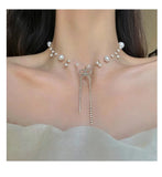 Bow Off Diamond Necklace Light Pearl Sense Fairy Neck Chain