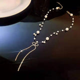 Bow Off Diamond Necklace Light Pearl Sense Fairy Neck Chain