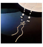 Bow Off Diamond Necklace Light Pearl Sense Fairy Neck Chain