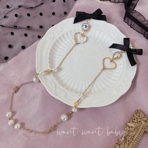 Bow Pearl Rhinestone Necklace Mask Chain Glasses Chain Anti-Lost Lanyard