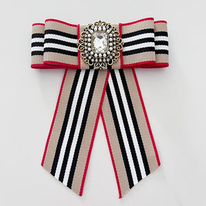 Vintage Pearl Rhinestone Bow Brooch for Women