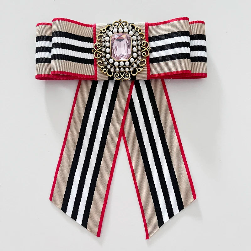 Vintage Pearl Rhinestone Bow Brooch for Women