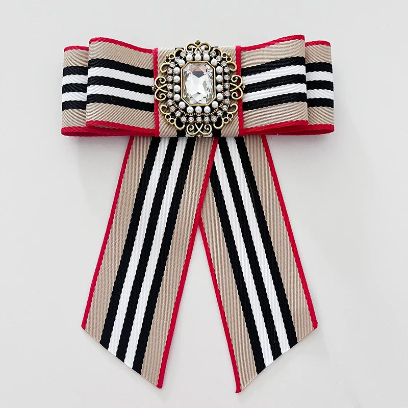 Vintage Pearl Rhinestone Bow Brooch for Women