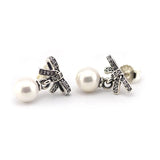 Pearl Dangle Stud Earrings with CZ - Sterling Silver Jewelry for Women