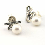 Pearl Dangle Stud Earrings with CZ - Sterling Silver Jewelry for Women