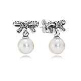 Pearl Dangle Stud Earrings with CZ - Sterling Silver Jewelry for Women
