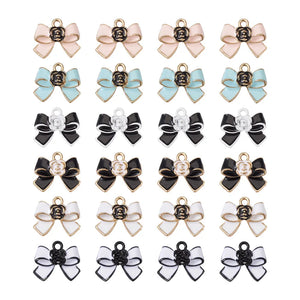 Pink Enamel Bow Charms for Jewelry Making DIY Accessories