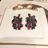 Bowknot Bell Earrings Sweet Green Leaf Hollow S925 Silver Needle