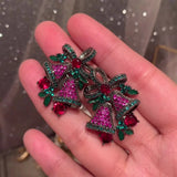 Bowknot Bell Earrings Sweet Green Leaf Hollow S925 Silver Needle