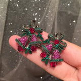 Bowknot Bell Earrings Sweet Green Leaf Hollow S925 Silver Needle