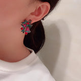 Bowknot Bell Earrings Sweet Green Leaf Hollow S925 Silver Needle