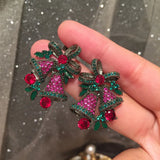 Bowknot Bell Earrings Sweet Green Leaf Hollow S925 Silver Needle