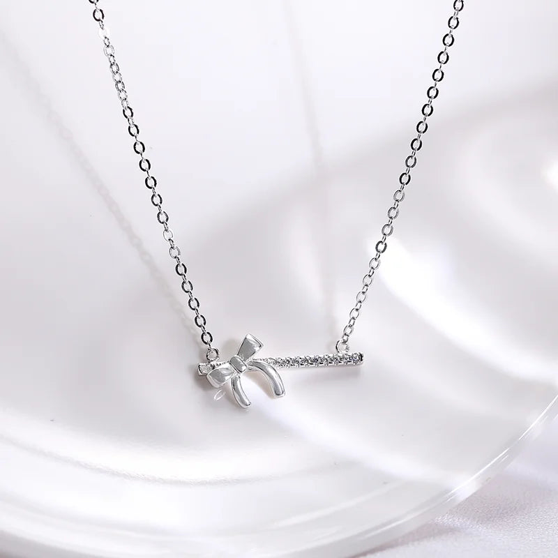 Cubic Zirconia Pendant Necklace 925 Sterling Silver Rose Clavicle Chain Jewelry