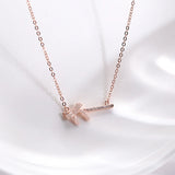 Cubic Zirconia Pendant Necklace 925 Sterling Silver Rose Clavicle Chain Jewelry