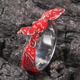 Enamel Bowknot Cashew Flower Red Yellow Rings