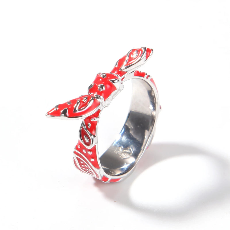 Enamel Bowknot Cashew Flower Red Yellow Rings