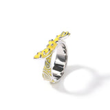 Enamel Bowknot Cashew Flower Red Yellow Rings