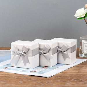 Gray Bowknot Jewelry Box Paper Gift Present Ring Earring Display Necklace Box