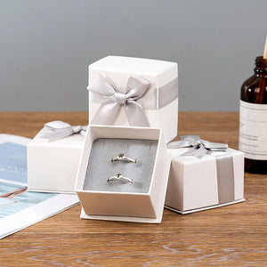Gray Bowknot Jewelry Box Paper Gift Present Ring Earring Display Necklace Box