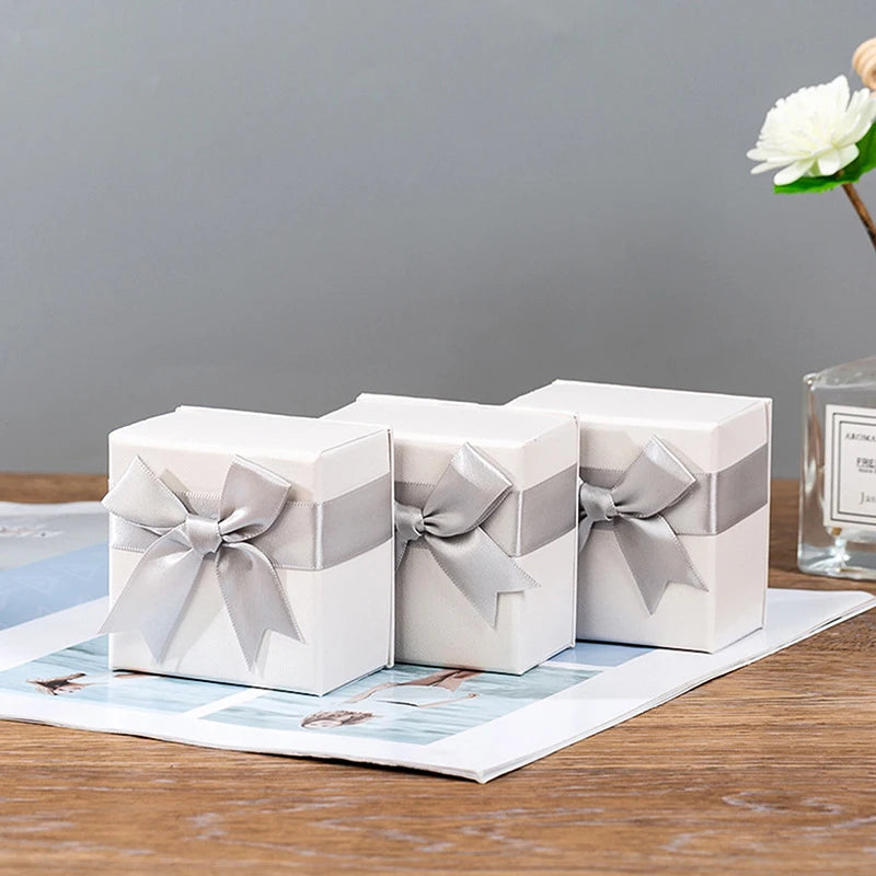 Gray Bowknot Jewelry Box Paper Gift Present Ring Earring Display Necklace Box