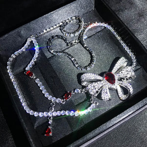 Bowknot Lab Diamond Choker Necklace 925 Silver Pendant for Women