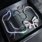 Bowknot Lab Diamond Choker Necklace 925 Silver Pendant for Women