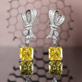 Bowknot Pink Diamond Dangle Earring 925 Silver Wedding Drop Earrings