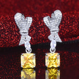 Bowknot Pink Diamond Dangle Earring 925 Silver Wedding Drop Earrings